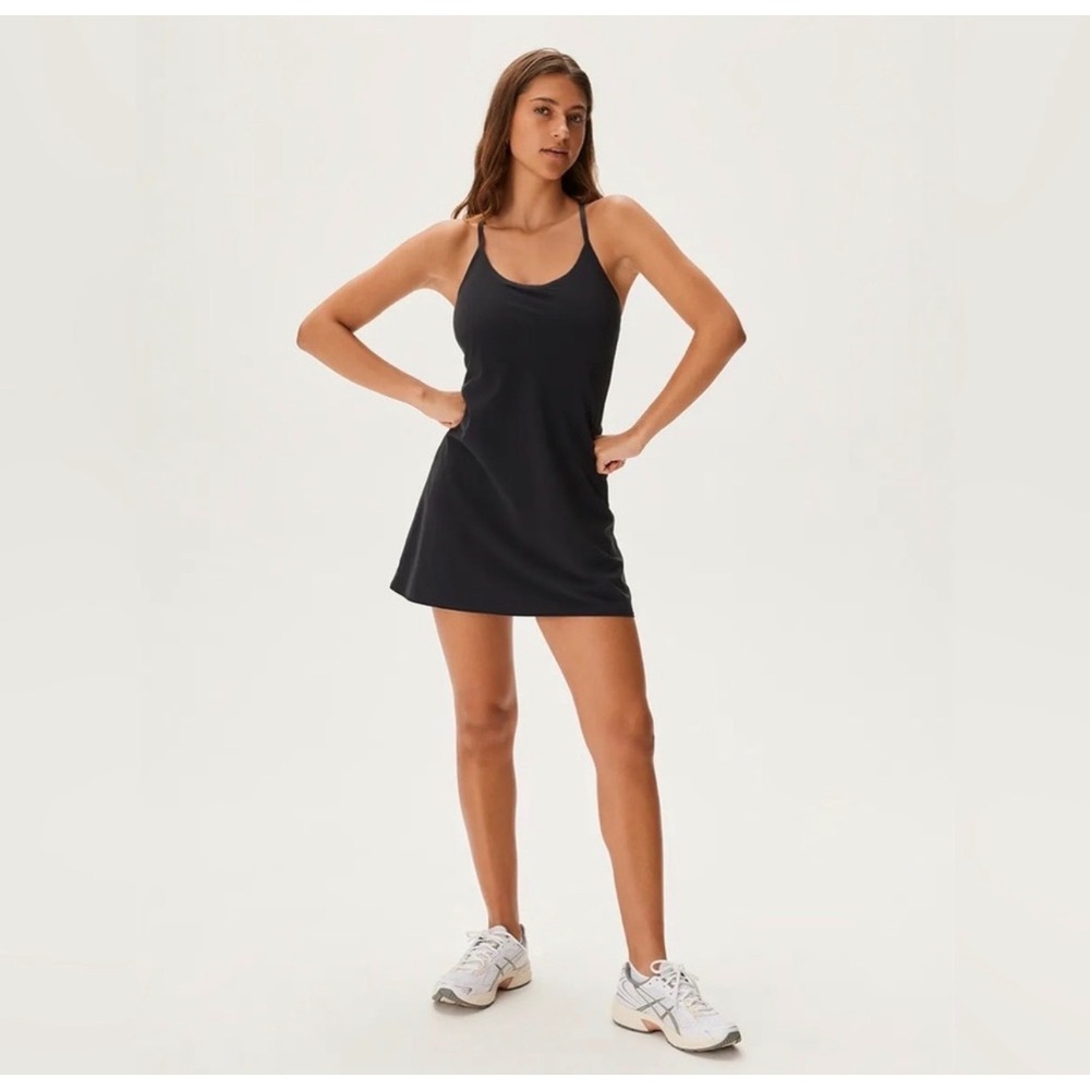 Outdoor Voices Exercise Dress Black Racerback Mini Dress with Built-in Shorts S